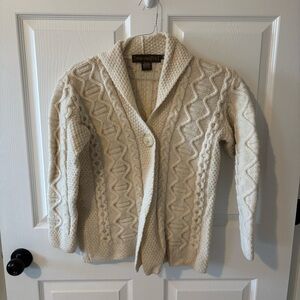 INIS CRAFTS Ireland Ivory 100% Merino Wool Shawl Collar‎ Cardigan Sweater MEDIUM